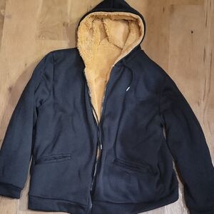 Black Hooded Jacket with Tan Lining